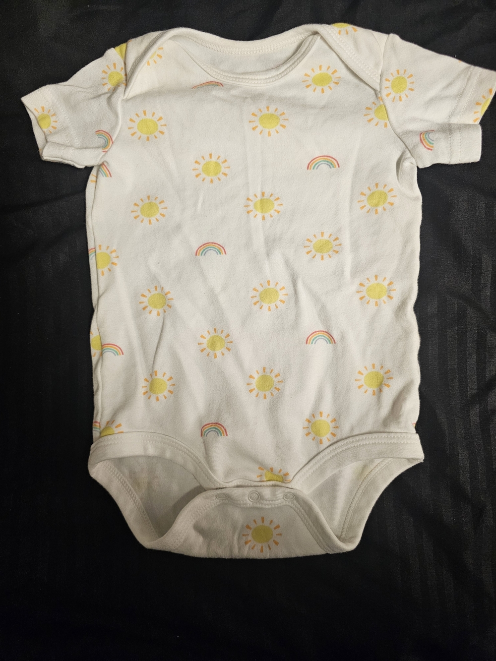 Primary White Bodysuit with Yellow Sun and Rainbow Accents